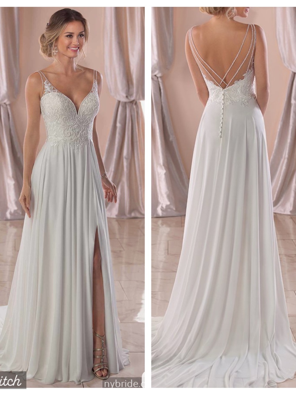 Elegant White Lace Bodice A-Line Dress with V-Neck and Strappy Back